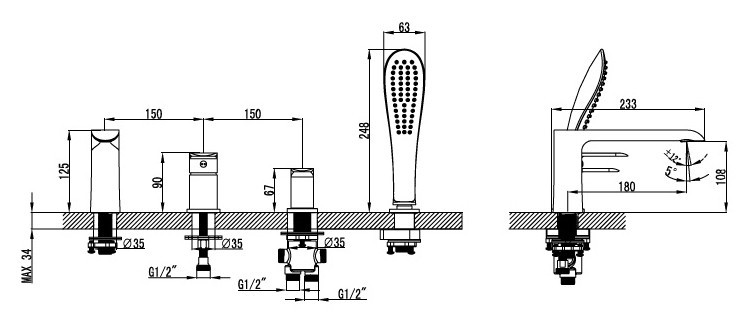 Смеситель на борт ванны Iddis Calipso CALSB42i07