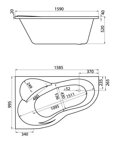Ванна акриловая Santek Ибица асимметричная 160х100 левосторонняя белая