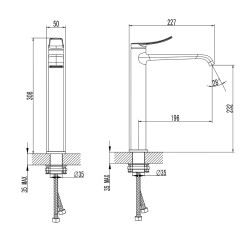 Смеситель для раковины-чаши Azario ABILITY высокий, керамический картридж, без донного клапана, черный (AZ-VQR168R31PA)