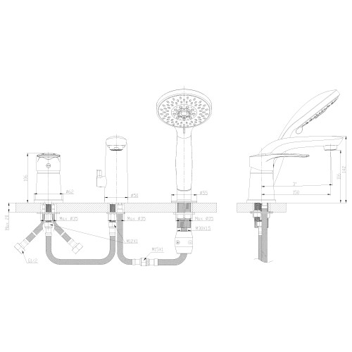 Смеситель для ванны Rossinka T (T40-39)