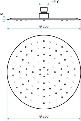Emmevi, душевая круглая ультратонкая антикальковая головка из нержавеющей стали 250 мм, подключение 1/2"
