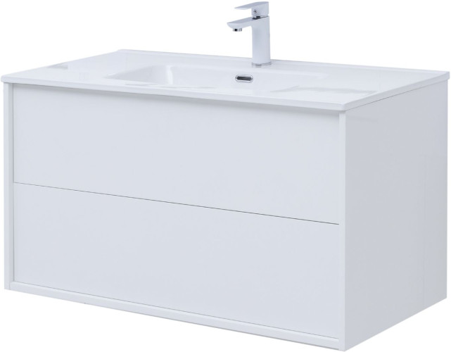 Тумба с раковиной Aquanet Lino 80 (Flat) белый глянец