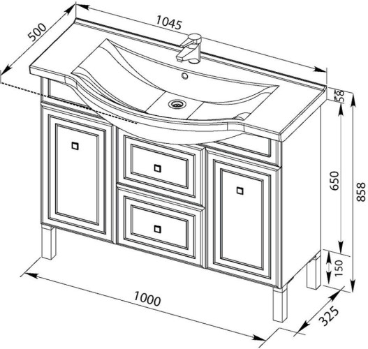 Тумба с раковиной Aquanet Стайл 105 белый (2 дверцы 2 ящика)