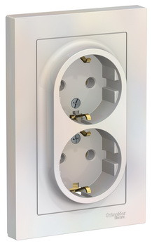 Розетка двойная с заземлением, 16А, в сборе, ЖЕМЧУГ Schneider Electric ATLASDESIGN ATN000424