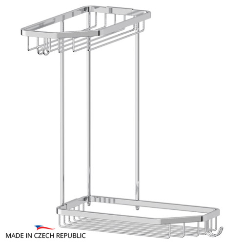 Полочка-решетка с крючками угловая 2-х ярусная 20/20 cm (хром) (FBS) RYN 013