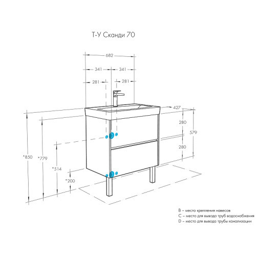 Тумба под раковину Aquaton Сканди 70 682x579x427 подвесная, белая (1A251801SD010)