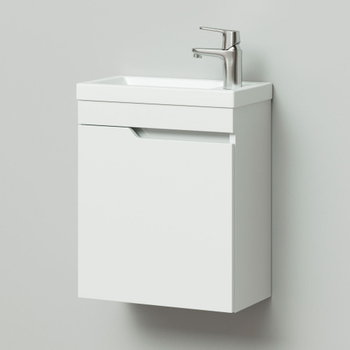 Комплект тумба подвесная Итана Александра 45 (455х250х570) с раковиной Фостер 450, белый глянец (743314)