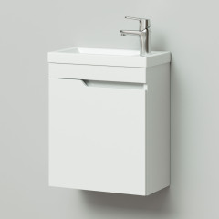Комплект тумба подвесная Итана Александра 45 (455х250х570) с раковиной Фостер 450, белый глянец (743314)