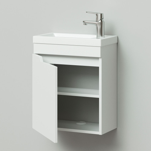 Комплект тумба подвесная Итана Александра 45 (455х250х570) с раковиной Фостер 450, белый глянец (743314)