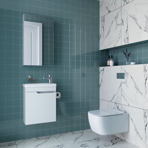 Комплект тумба подвесная Итана Александра 45 (455х250х570) с раковиной Фостер 450, белый глянец (743314)