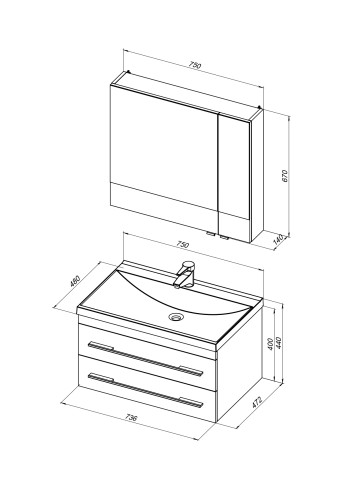 Мебель для ванной Aquanet Нота 75 черный (камерино)