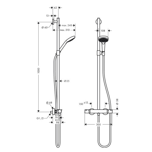 Душевая колонна Hansgrohe Croma Select E с термостатом (27248400)