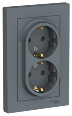 Розетка двойная с заземлением, 16А, в сборе, ГРИФЕЛЬ Schneider Electric ATLASDESIGN ATN000724
