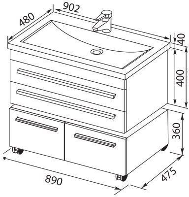 Тумба под раковину Aquanet Верона 90 черный (подвесная 2 ящика)
