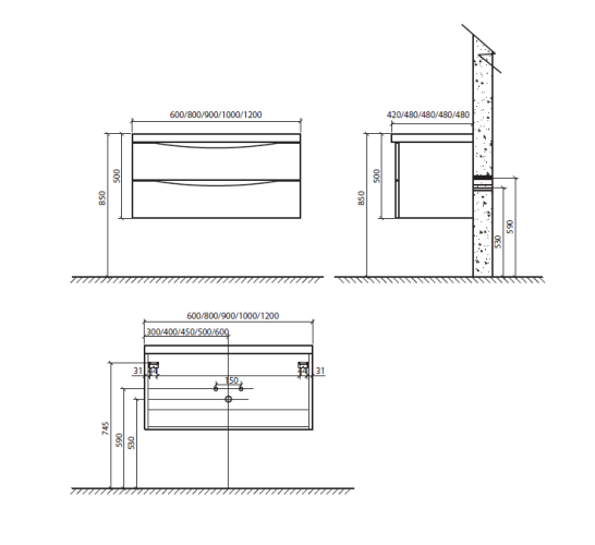 База под раковину подвесная BelBagno ANCONA-N-800-2C-SO-RW Rovere Moro