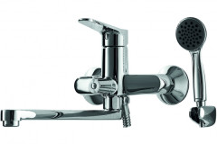 Смеситель для ванны Bravat Eco F6111147C-LB с длинным изливом, шлангом 150 см и душевой лейкой Хром (F6111147C-LB)