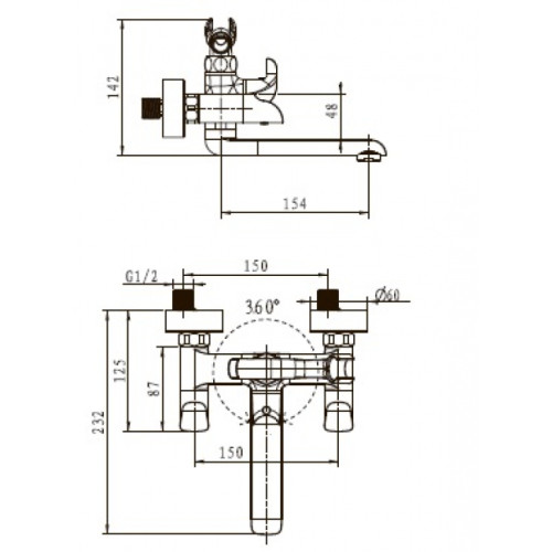 Смеситель для ванны с душем KAISER Saturn (42022)