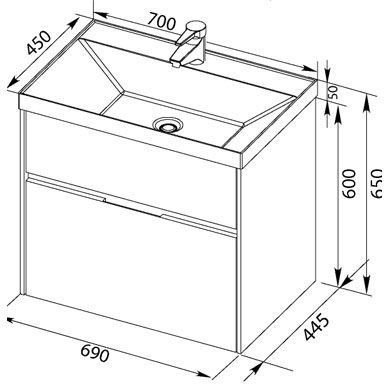 Тумба с раковиной Aquanet Латина 70 черный (2 ящика)