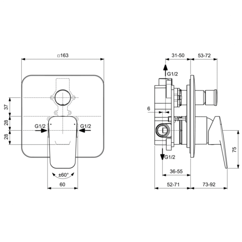 Смеситель для ванны Ideal Standard CERAPLAN встраиваемый, черный матовый (BD259XG)