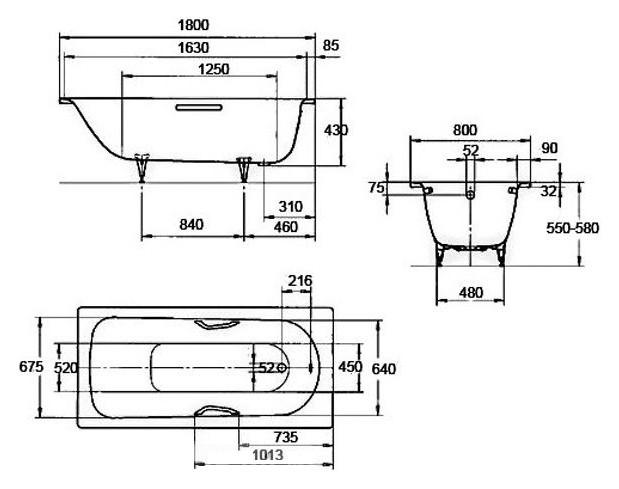 Ванна стальная Kaldewei SANIFORM PLUS 1800х800х410, Easy clean, alpine white, без ножек
