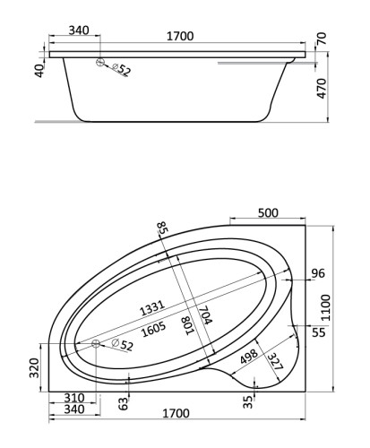 Ванна акриловая Santek Эдера Асимметричная 170х110, левосторонняя, белая