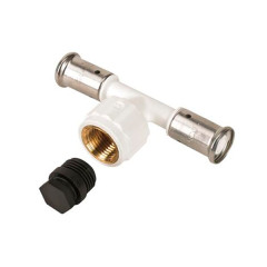 Тройник ВР c черной заглушкой BP04 1/2", ПВДФ пресс (белый), 26x1/2"x26, HENCO