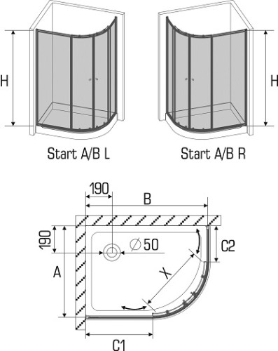 Душевой уголок Avek Start B LR 10105 80x120x190