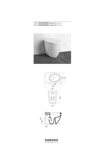 Disegno ceramica Ovo, напольный унитаз 56 см, выход в стену, цвет белый глянцевый