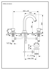 Emmevi Piper, двухрычажный смеситель для раковины на 3 отверстия с донным клапаном, цвет хром