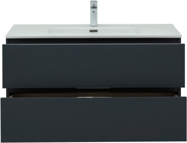 Тумба с раковиной Aquanet Алвита New 100 2 ящика, антрацит