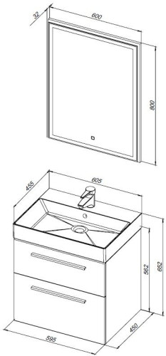 Тумба под раковину Aquanet Nova 60 (Slim Synergy) дуб рошелье (2 ящика)