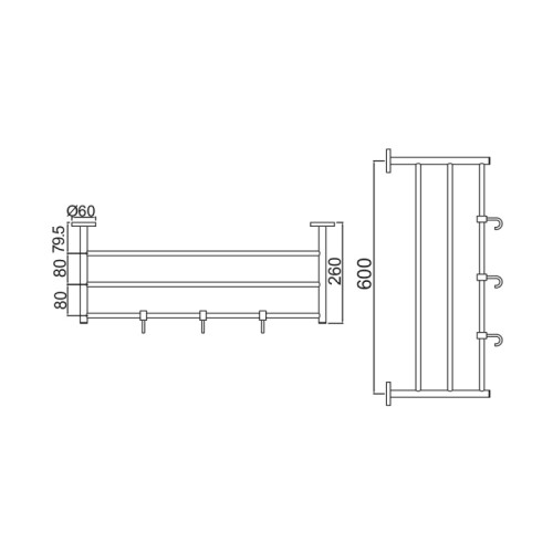 Полка для полотенец Jaquar Continental 600 мм, хром (ACN-CHR-1181FHN)