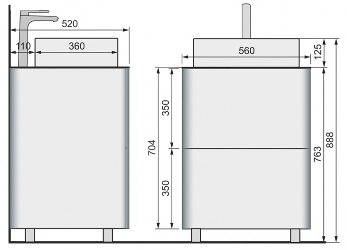 Тумба под раковину RAVAL Pure 56 напольная Белая (Pur.01.56/N/W)