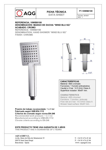 AQG, ручной душ WIND BLU SQ, цвет хром