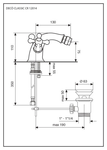 Emmevi Deco Classic, смеситель с донным клапаном для биде, цвет белый-золото