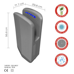 Gedy Diablo, вставная электрическая сушилка для рук Eco-Jet с фотоэлементом, цвет серый