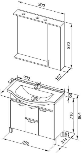 Мебель для ванной Aquanet Донна 90 белый дуб