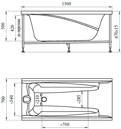 Акриловая ванна Radomir Wachter Орнела 150x70