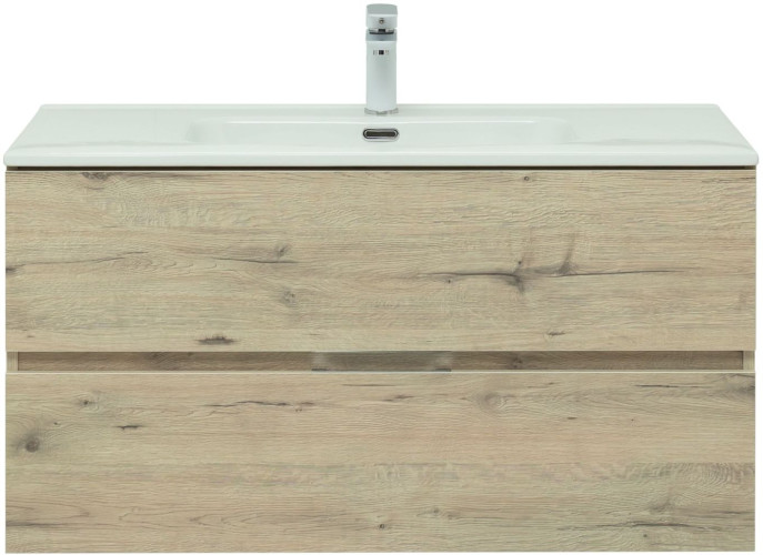 Тумба с раковиной Aquanet Алвита New 100 2 ящика, дуб веллингтон белый