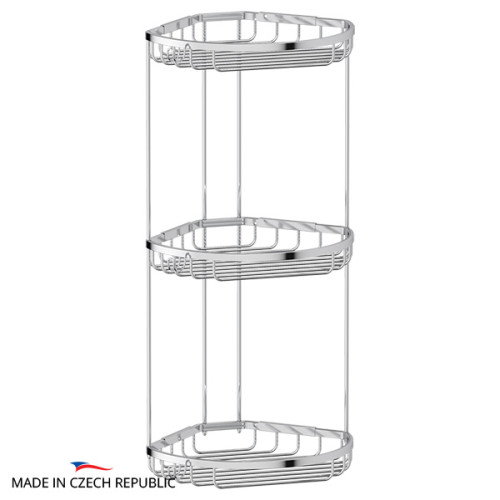 Полочка-решетка с крючками угловая 3-х ярусная 26/26/26 cm (хром) (FBS) RYN 027