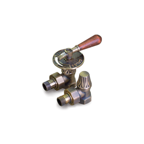 Комплект вентилей EXEMET угловых для чугунных радиаторов с деревянной ручкой, 1/2 (0320-1057Z000)