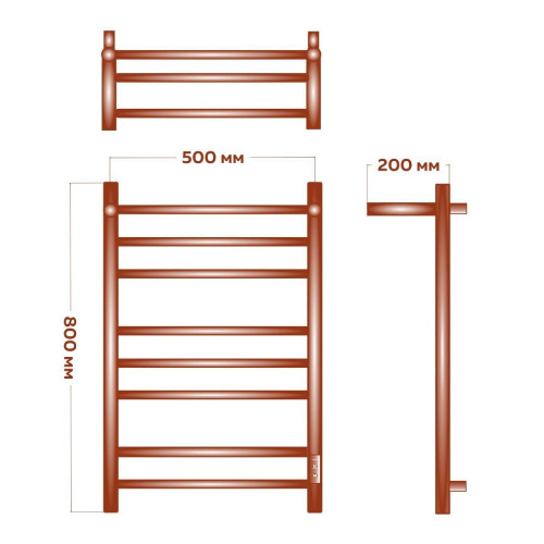 Полотенцесушитель электрический с полочкой (лесенка) Bauedge Stil Shelf DB-0025, 50x80 см