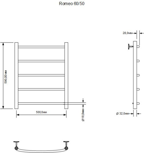 Полотенцесушитель электрический Aquanet Romeo 60х50 Тэн справа
