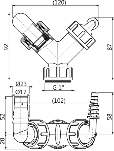 Колено для сифона Alcadrain с двумя штуцерами, белое (P149Z)