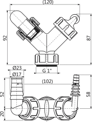 Колено для сифона Alcadrain с двумя штуцерами, белое (P149Z)