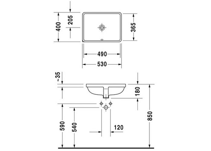 Раковина встраиваемая сверху Duravit 53х40х18, керамика, цвет Белый (03054900001)
