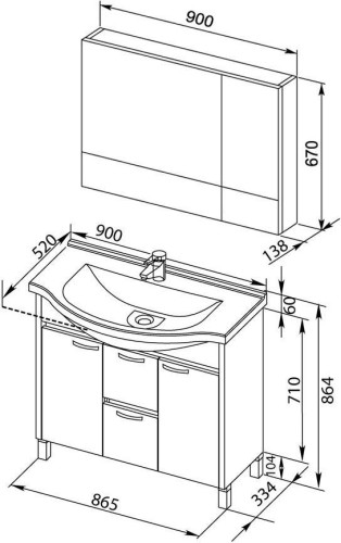 Мебель для ванной Aquanet Донна 90 белый дуб (камерино)