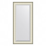 Зеркало настенное с фацетом EVOFORM в багетной раме белая кожа с хромом, 54х114 см, BY 7453