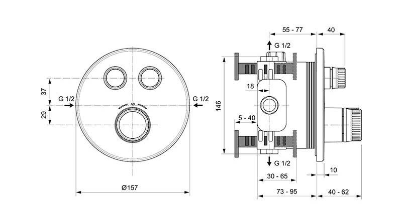 Смеситель для душа Ideal Standard CERATHERM NAVIGO встраиваемый, термостатический, хром (A7296AA)