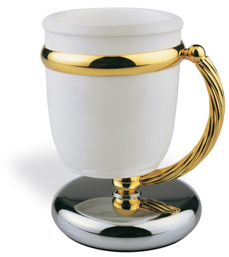 Stil Haus Giunone, настольный керамический стакан, цвет белый - золото
